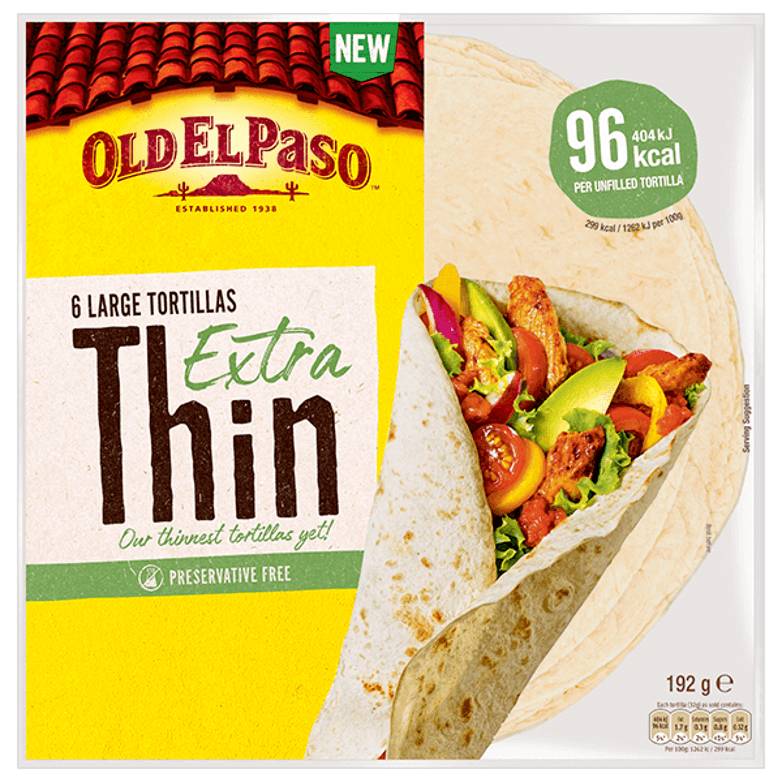 a pack of Old El Paso's extra thin 6 large tortillas (192g)